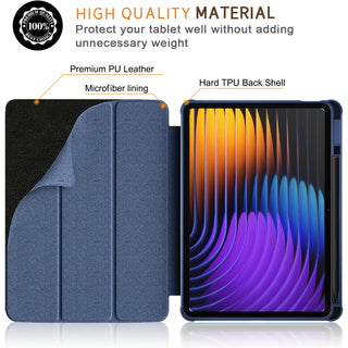 Husa Sigloo pentru tableta Xiaomi Pad 6S Pro 12.4' (2024) – Slim, Tri-Fold Magnetic, Piele Ecologica, Antisoc, Spate transparent – Albastru