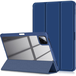 Husa Sigloo pentru tableta Xiaomi Pad 8/8 Pro si Xiaomi Pad 7/7 Pro 11.2", Slim, Tri-Fold Magnetic, Piele Ecologica, Antisoc, Spate transparent – Albastru