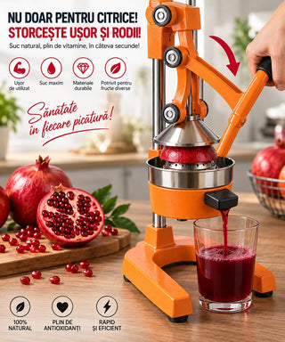 Storcător Manual Profesional pentru Citrice și Rodii, Construcție Robustă din Fontă și Inox, 6 kg, Presare Manuală, Portocale, Lămâi, Grapefruit