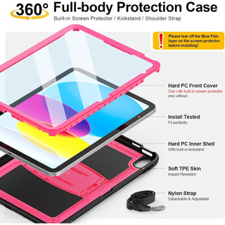 Husa Sigloo, pentru tableta Apple Ipad gen 9/8/7, 10.2 inch, Hybrid 3in1, 360 ° protectie, suport smartpen, Stand, curea umar, Corner Shockproof, Roz bombon