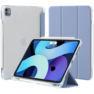 Husa premium tableta Apple iPad Air 11" (2024), Sigloo, interior imitatie piele, suport Smart Pen, spate din PC transparent, rezista la socuri, Gri albastrui