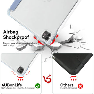 Husa premium tableta Apple iPad Air 11" (2024), Sigloo, interior imitatie piele, suport Smart Pen, spate din PC transparent, rezista la socuri, Gri albastrui