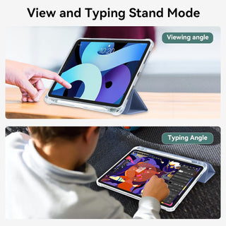 Husa premium tableta Apple iPad Air 11" (2024), Sigloo, interior imitatie piele, suport Smart Pen, spate din PC transparent, rezista la socuri, Gri albastrui