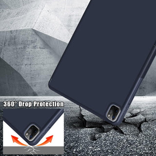 Husa premium Sigloo, pentru iPad Air13 (2024/2025), iPad Pro 12.9'', (2022/2021/2020/2018), interior de piele sintetica, Suport origami, spatele din policarbonat, Albastru inchis