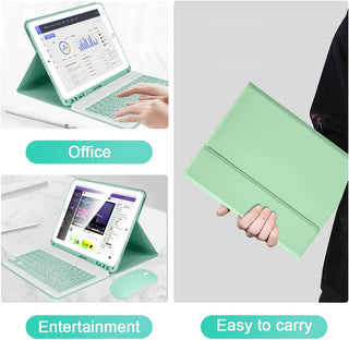 Husa cu tastatura si mouse pentru Samsung Galaxy  Tab A11+/ A9+, 11 inch, Sigloo, Verde, Bluetooth, Magnetic, Protectie completa si stand ajustabil