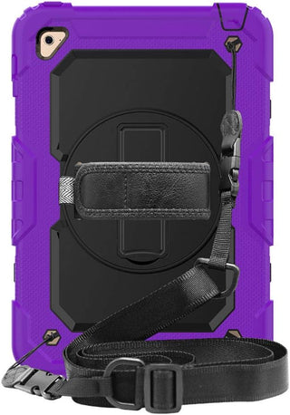 Pachet complet 360› Sigloo: Hus? Shockproof Armor + Folie integrat? pentru Apple iPad 9th/8th/7th Gen (2021/2020/2019), 10.2", cu stand rotativ, suport creion, curea umar, Mov Aprins