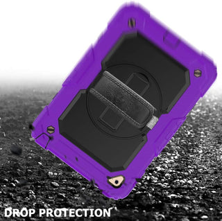 Pachet complet 360› Sigloo: Hus? Shockproof Armor + Folie integrat? pentru Apple iPad 9th/8th/7th Gen (2021/2020/2019), 10.2", cu stand rotativ, suport creion, curea umar, Mov Aprins