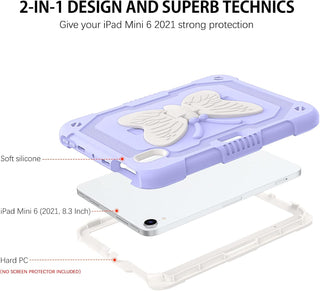Husa premium Sigloo pentru Apple iPad Mini 7/6 (2024/2021), 8.3", Protectie Completa, Suport Creion, Stand Fluture, Curea Umar, Antisok, Liliac