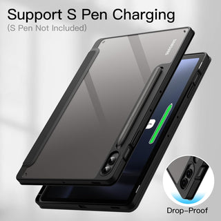 Husa premium pentru Samsung Galaxy Tab S10+/S10Fe+/S9+/S9Fe+, 12.4", Sigloo, interior de piele sintetica, suport Smart Pen, spatele din policarbonat transparent, rezistent la socuri, Black