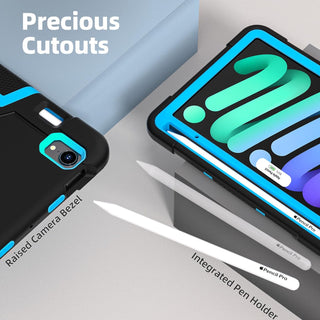 Husa premium Sigloo pentru Apple iPad Mini 7/6 (2024/2021), 8.3", Protectie Completa, Suport Creion, Stand Built -in, Negru cu Albastru