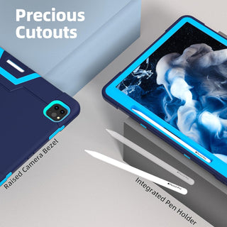 Husa Sigloo pentru iPad Air 13" (2025/2024 M3/M2) si iPad Pro 12.9" – cu Suport Kickstand, Design Robust, Albastru Marin + Albastru