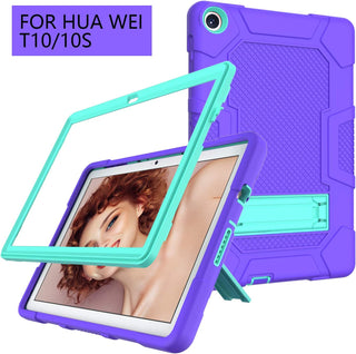 Husa Sigloo pentru tableta Huawei T10 / T10S – Husa Hibrida 3-Straturi, Antisoc, cu Suport Pliabil –Mov cu Verde