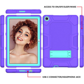 Husa Sigloo pentru tableta Huawei T10 / T10S – Husa Hibrida 3-Straturi, Antisoc, cu Suport Pliabil –Mov cu Verde