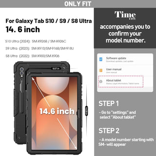 Pachet 360° Sigloo pentru pentru Samsung Galaxy Tab S10 Ultra, S9 Ultra, S8 Ultra, 14.6", Husa Shockproof Armor cu Folie integrata, Negru