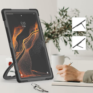 Husa Sigloo pentru tableta Samsung Galaxy Tab S8 Plus, S7 FE, S7 Plus, Rezistenta la Socuri, cu suport rotativ, Negru