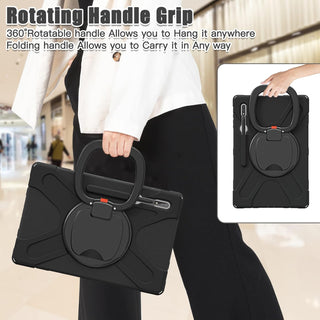 Husa Sigloo pentru tableta Samsung Galaxy Tab S8 Plus, S7 FE, S7 Plus, Rezistenta la Socuri, cu suport rotativ, Negru