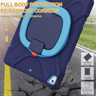 Husa Sigloo pentru iPad 9.7” (iPad 5/6, Air 2, Pro 9.7) – Shockproof, Suport Rotativ, Curea de Umar, Suport Creion – Albastru