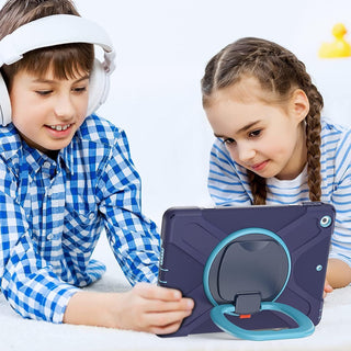 Husa Sigloo pentru iPad 9.7” (iPad 5/6, Air 2, Pro 9.7) – Shockproof, Suport Rotativ, Curea de Umar, Suport Creion – Albastru