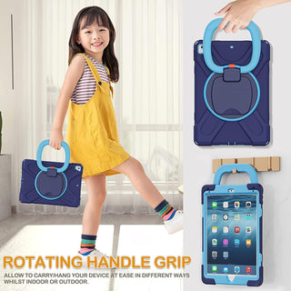 Husa Sigloo pentru iPad 9.7” (iPad 5/6, Air 2, Pro 9.7) – Shockproof, Suport Rotativ, Curea de Umar, Suport Creion – Albastru