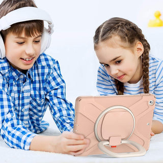 Husa Sigloo pentru iPad 9.7” (iPad 5/6, Air 2, Pro 9.7) – Shockproof, Suport Rotativ, Curea de Umar, Suport Creion – Roz