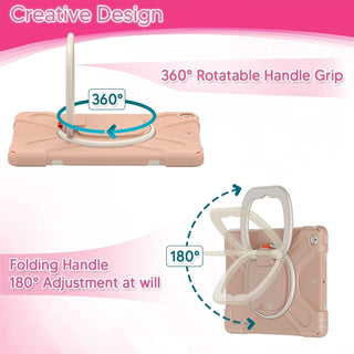 Husa Sigloo pentru iPad 9.7” (iPad 5/6, Air 2, Pro 9.7) – Shockproof, Suport Rotativ, Curea de Umar, Suport Creion – Roz