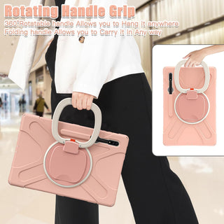 Husa Sigloo pentru tableta Samsung Galaxy Tab S8 Plus, S7 FE, S7 Plus, Rezistenta la Socuri, cu suport rotativ, Roz