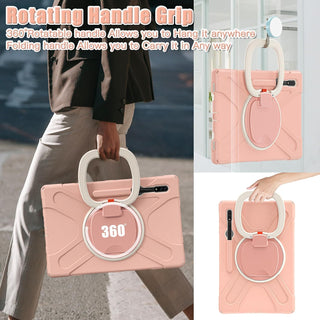 Husa Sigloo pentru tableta Samsung Galaxy Tab S8 Plus, S7 FE, S7 Plus, Rezistenta la Socuri, cu suport rotativ, Roz