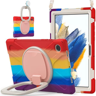 Husa 360 pentru Samsung Galaxy Tab A8 10.5", cu Suport Rotativ, Curea de Umar, Maner de Prindere – Rosu Colorat
