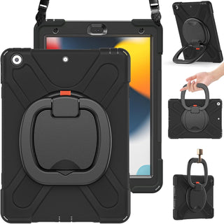 Husa Sigloo, pentru tableta Apple Ipad gen 9/8/7, 10.2 inch, Hybrid 3in1, 360 °protectie, suport smartpen, Stand, Curea Umar, Corner Shockproof, Negru