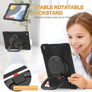 Husa Sigloo, pentru tableta Apple Ipad gen 9/8/7, 10.2 inch, Hybrid 3in1, 360 °protectie, suport smartpen, Stand, Curea Umar, Corner Shockproof, Negru