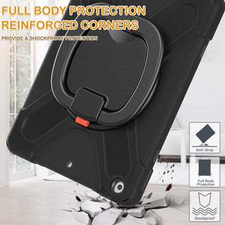 Husa Sigloo, pentru tableta Apple Ipad gen 9/8/7, 10.2 inch, Hybrid 3in1, 360 °protectie, suport smartpen, Stand, Curea Umar, Corner Shockproof, Negru