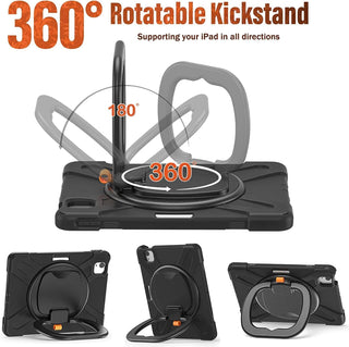 Husa reziztenta pentru iPad Air 10.9" (Gen. 5/4) si iPad Pro 11" (Gen. 1–4), Carcasa rezistenta 3-in-1, Suport 360°, Curea mana, black