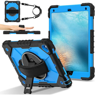 Husa Sigloo 3-in-1 pentru iPad 9.7” / iPad Pro 9.7” (2017/2018) – Protectie Completa, Suport Rotativ, Curea Reglabila, Negru+Albastru
