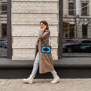 Husa Sigloo 3-in-1 pentru iPad 9.7” / iPad Pro 9.7” (2017/2018) – Protectie Completa, Suport Rotativ, Curea Reglabila, Negru+Albastru