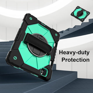 Husa Sigloo pentru iPad Air 10.9" (Gen. 5/4) si iPad Pro 11" (Gen. 1–4), Carcasa rezistenta 3-in-1, Stand, Curea mana, Negru cu Verde menta