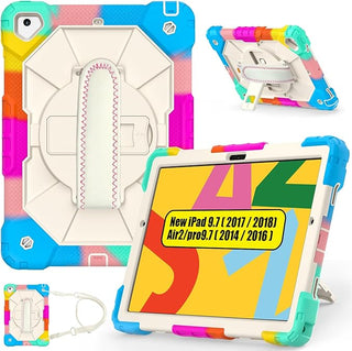 Husa Sigloo pentru iPad 9.7" (iPad 5/6, Pro 9.7, Air 2) – Carcasa 360° cu Suport Rotativ, Curea Umar si Protectie Completa Antisoc, Multicolor