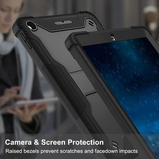 Husa Sigloo iPad 9.7" (iPad 5/6, Air 2, Pro 9.7) – 3 Straturi Protectie, Suport Integrat, Ecran Protejat, Antisoc – Negru carbune