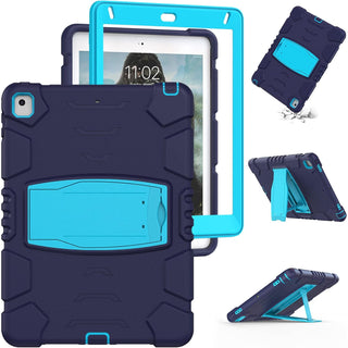 Husa Sigloo pentru iPad 9.7" (iPad 5/6, Air 2, Pro 9.7) – 3 Straturi Protectie, Suport Integrat, Ecran Protejat, Antisoc –Albastru inchis cu Albastru