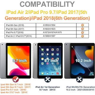 Husa Sigloo pentru iPad 9.7" (iPad 5/6, Air 2, Pro 9.7) – 3 Straturi Protectie, Suport Integrat, Ecran Protejat, Antisoc –Albastru inchis cu Albastru