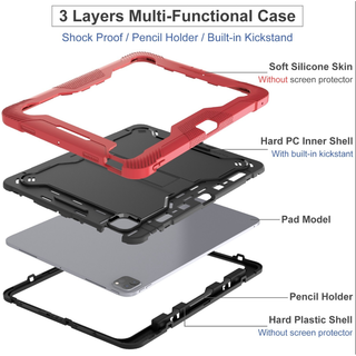 Husa de Protectie iPad Air 11" (M3 2025 / M2 2024), IPad Air5, Antisoc, Suport Rabatabil, Suport SmartPEN, Carcasa Robusta Copii & Adulti, Rosu