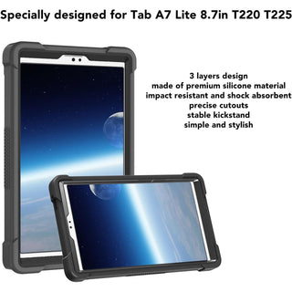 Husa Sigloo pentru Samsung Galaxy Tab A 8.0" 2019 (SM-T290/T295), Carcasa 3 Straturi, Suport kickstand, Protectie Antisoc, Negru