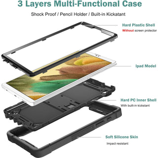 Husa Sigloo pentru Samsung Galaxy Tab A 8.0" 2019 (SM-T290/T295), Carcasa 3 Straturi, Suport kickstand, Protectie Antisoc, Negru