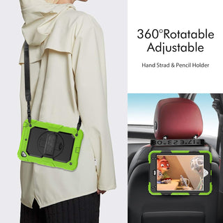 Pachet complet 360° Sigloo: Husa Shockproof Armor + Folie integrata pentru Apple iPad 9th/8th/7th Gen (2021/2020/2019), 10.2", cu stand rotativ, suport creion, curea umar, Verde praz