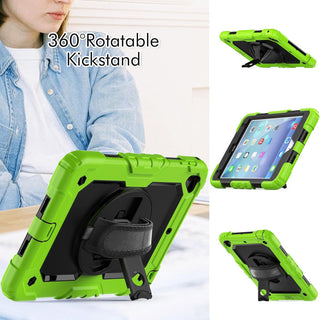 Pachet complet 360° Sigloo: Husa Shockproof Armor + Folie integrata pentru Apple iPad 9th/8th/7th Gen (2021/2020/2019), 10.2", cu stand rotativ, suport creion, curea umar, Verde praz