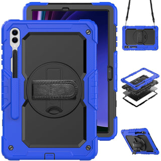 Pachet 360 pentru pentru Samsung Galaxy Tab S8 Plus, S7 FE, S7 Plus, Husa Sigloo Military, Curea de Umar si Folie de Protectie– Albastru