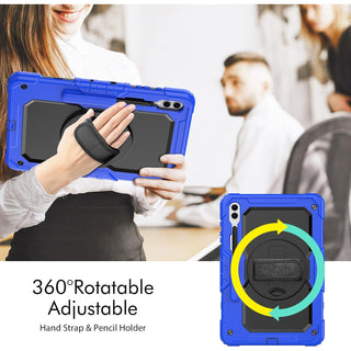 Pachet 360 pentru pentru Samsung Galaxy Tab S8 Plus, S7 FE, S7 Plus, Husa Sigloo Military, Curea de Umar si Folie de Protectie– Albastru