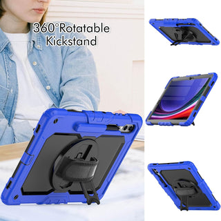 Pachet 360 pentru pentru Samsung Galaxy Tab S8 Plus, S7 FE, S7 Plus, Husa Sigloo Military, Curea de Umar si Folie de Protectie– Albastru