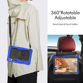 Pachet 360 pentru pentru Samsung Galaxy Tab S8 Plus, S7 FE, S7 Plus, Husa Sigloo Military, Curea de Umar si Folie de Protectie– Albastru