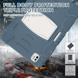 Husa Sigloo pentru iPad Air13 (2024/2025), iPad Pro 12.9'' (2020/2021/2022), Antisoc, Antipraf, cu Stand – Albastru Albastrea