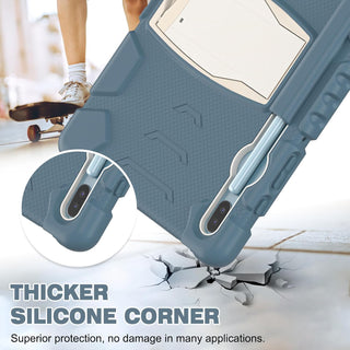 Husa Sigloo pentru tableta Samsung Galaxy Tab S8 Plus, S7 FE, S7 Plus, Rezistenta la Socuri, cu suport Kickstand, Albastru cu Crem